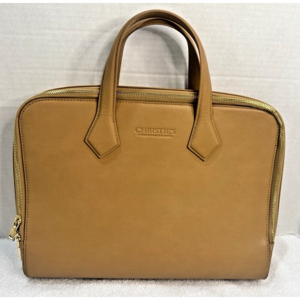 Christie's International Real Estate Tan  Leather Attache Zippered Bag